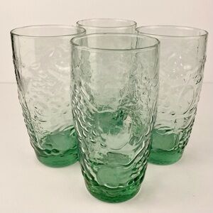 Vintage Libbey Orchard Fruit Green Cooler Tall Glasses 6” Set Of 4 Tumblers